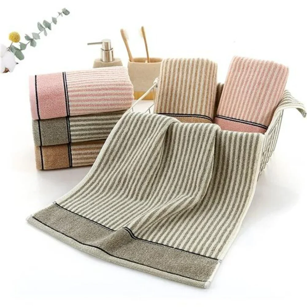Cotton hand towels set of 2 soft absorbent striped bathroom kitchen spa decor